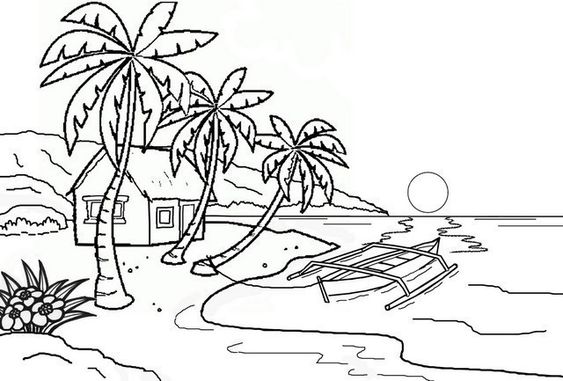Sketsa Gambar Pemandangan Pantai
