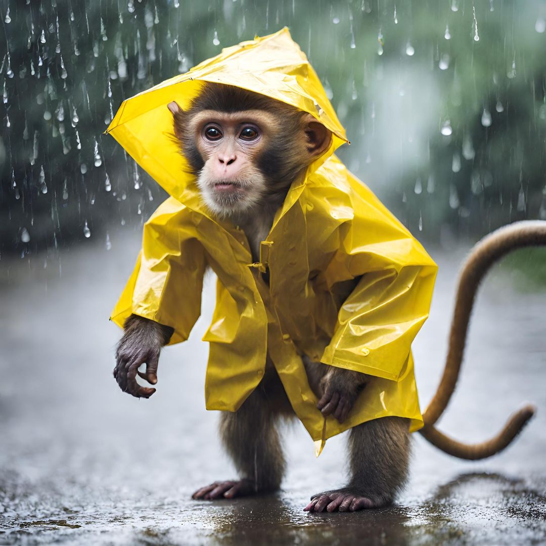 Foto Monyet Pake Jas Hujan