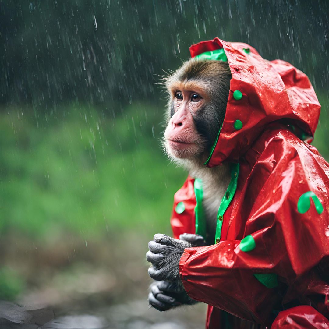 Foto Monyet Pake Jas Hujan
